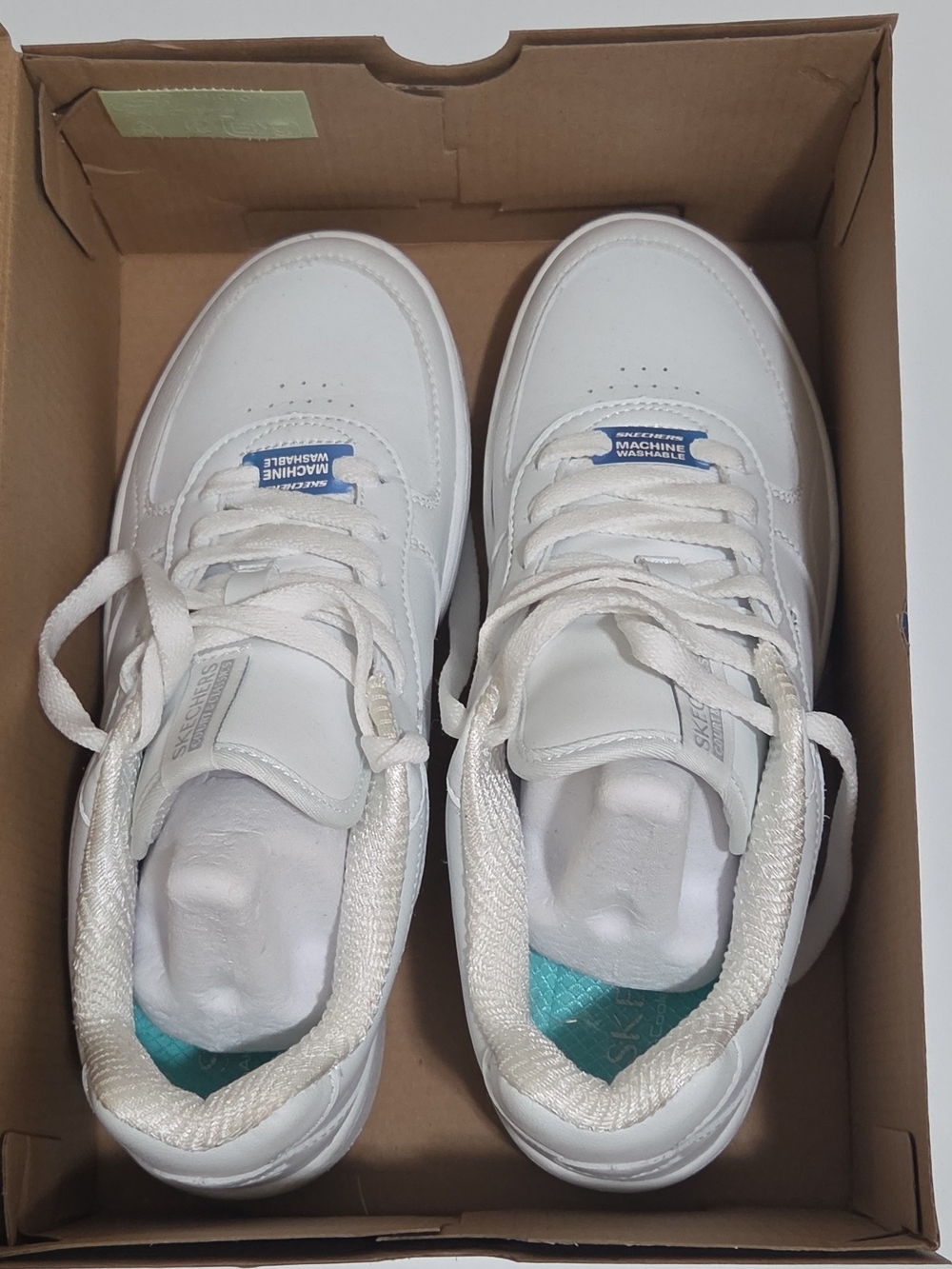 Skechers Women  White Sneakers with Teal Insole Accent